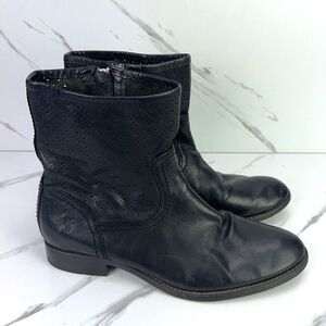 Frye Melissa US 9.5 Black Slouchy Short Leather Side Zipper Ankle Boots Bootie